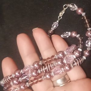 Lavander pearls with lavander cut crystals & Moreno glass bead necklace on silk.